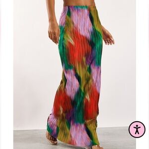 Multi Print Plisse Maxi Skirt